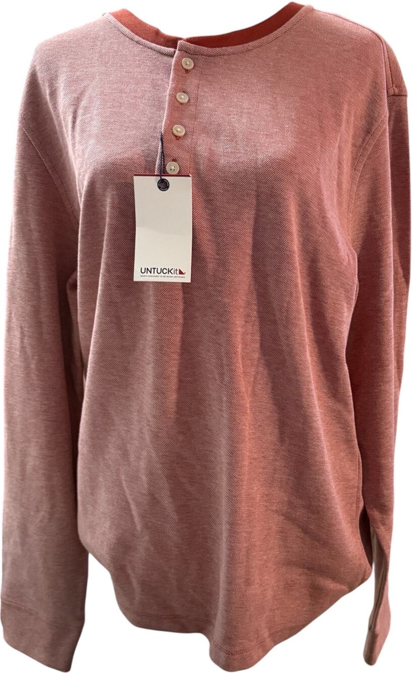 UNTUCKit Long Sleeve Henley Shirt, Rust Red, Men's Size Large, NWT